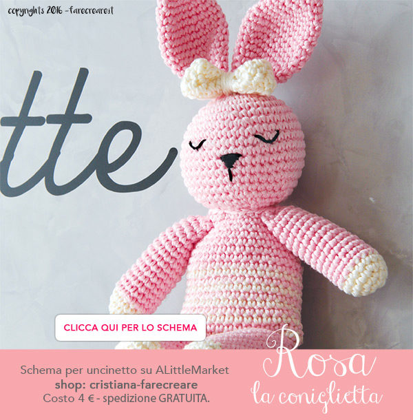 Banner per tutorial coniglio amigurumi a uncinetto - schema con spiegazioni in pdf - italiano.