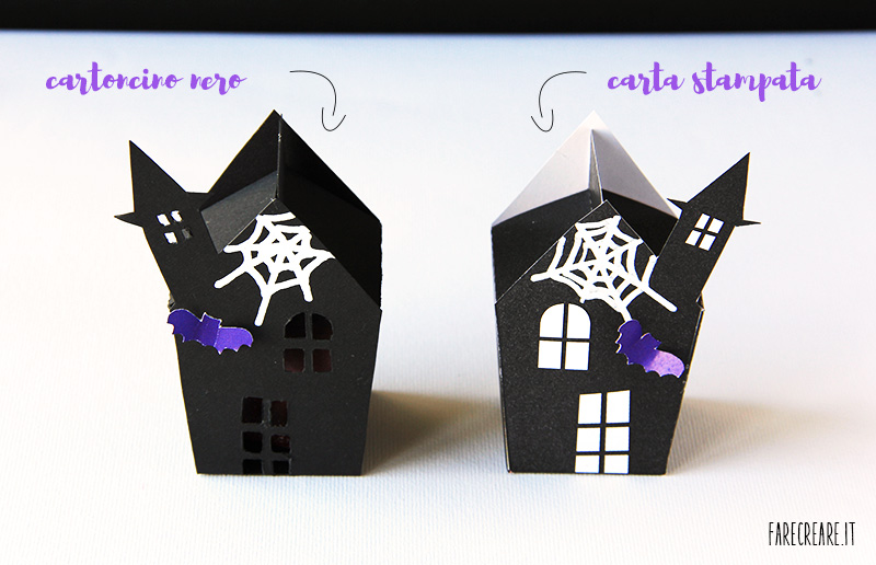 Case delle streghe per halloween in cartoncino nero.