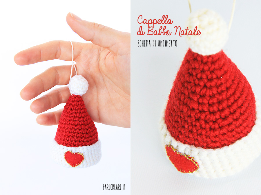 Schema Babbo Natale Uncinetto Amigurumi.Addobbi Amigurumi Cappello Di Babbo Natale A Uncinetto