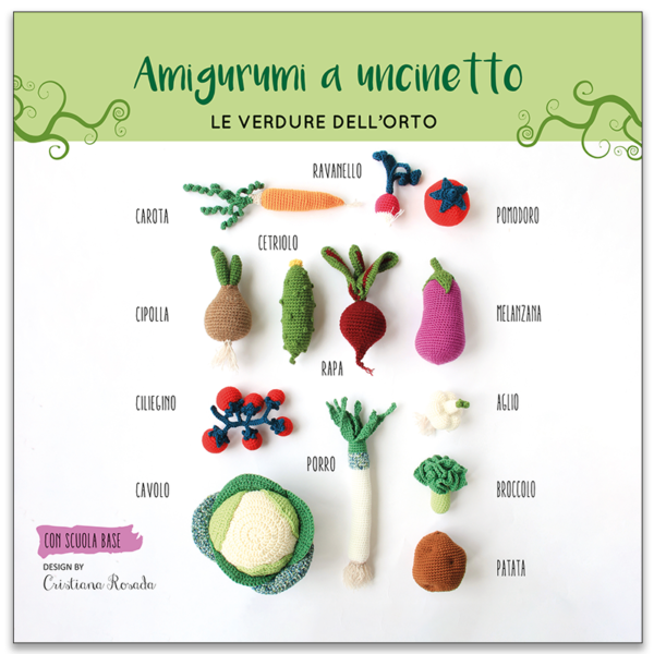 Fronte copertina libro amigurumi verdure a uncinetto - schemi e spiegazioni - fondo trasparente